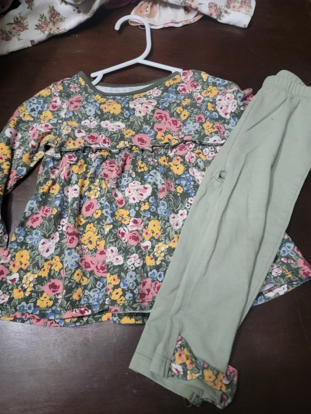 First Impressions Olive Green Floral  Set with Pink & Yellow Flowers